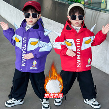 奥特曼衣服男童秋冬加绒冲锋衣外套2025新款儿童冬季加厚羽绒棉服