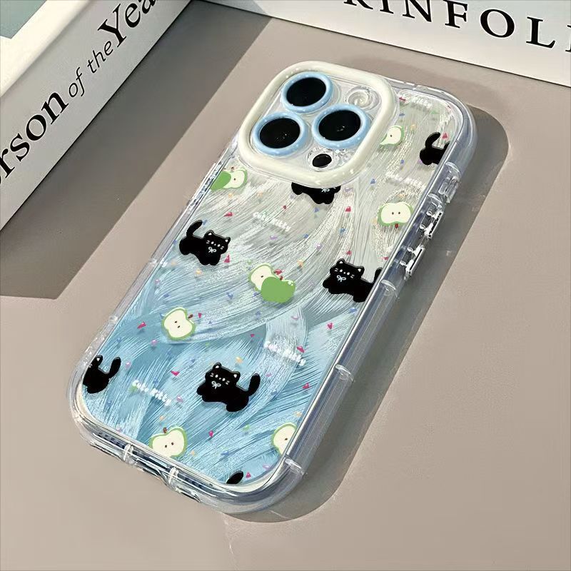 Gradient Kitten Apple 17Air/14 Mobile Phone Case 16Promax All-Inclusive Anti-Fall 15 Protective Case Feather Yarn Transparent Edge