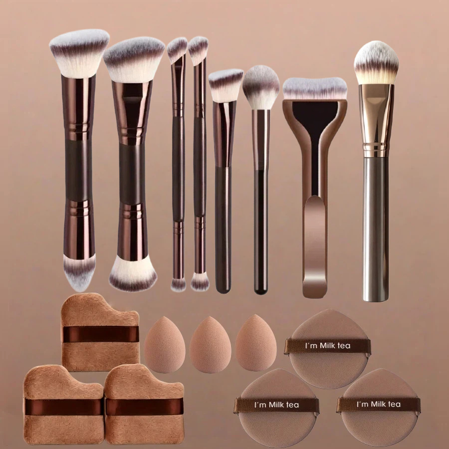 Juego de Brochas de Maquillaje de Doble Cabezal Plástico PS Maquillaje Facial para Maquillaje