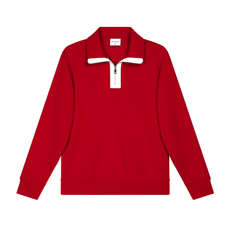 Otoño e invierno peinado algodón collar camisa cultural de manga larga camisa publicitaria ropa de clase semi-cremallera suéter personalizada ropa de trabajo impresa logotipo