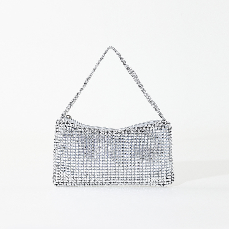 2023 New European and American Cross-border Imitation Net Rhinestone Mini Shiny Underarm Bag with Diamonds Trendy Niche Shoulder Evening Bag