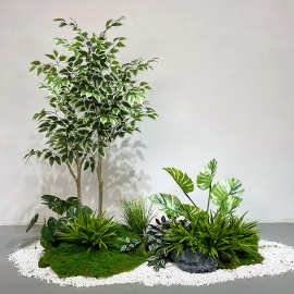 仿真假绿植植物景观造景仿真树假树装饰室内楼梯下拐角造景组合榕