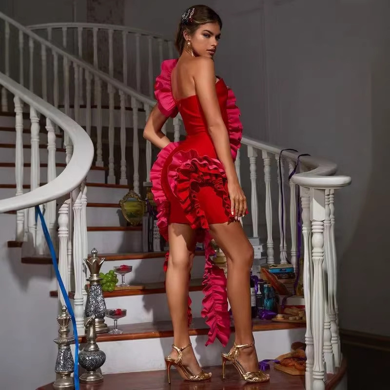 Elegant One-Shoulder Bodycon Dress – Ruffled Hem & Strap Detail In Stretchy Polyester Versatile Chromatics_ecoleips.com