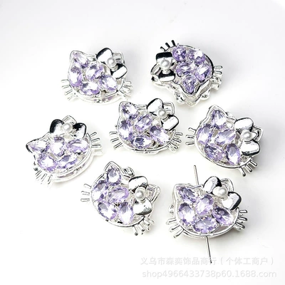 Zərgərlik ara hissələri Kt Cat Head Beads with - purple-zirconium-on-silver-double-sided-zirconia-through-hole-kt-cat-head