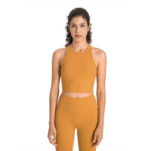 ET Lycra series antibacterial and deodorant high collar yoga vest for women, gather shockproof waist slimming sports bra bra