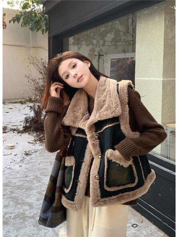 Imitation Mink Fur Denim Vest Jacket for Women, Autumn and Winter New Korean Style, High-End, Warm, Plus Size, Slimming, Chanel-Inspired