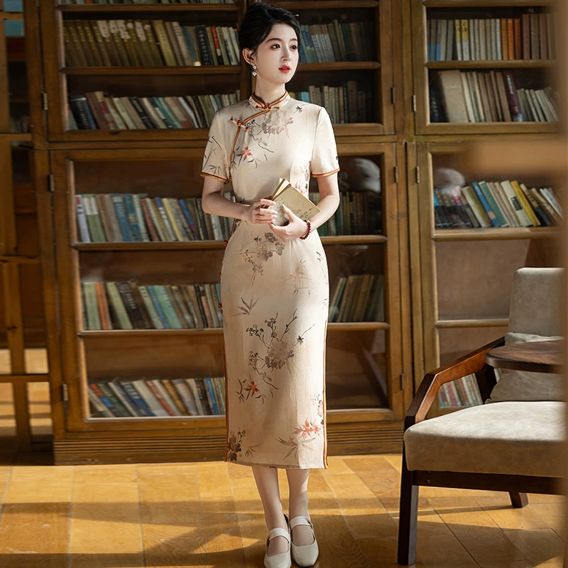 2025 весна и лето новый шелковый жаккардовой чонсам элегантный улучшенный чонсам платье молодой девушки чонсам