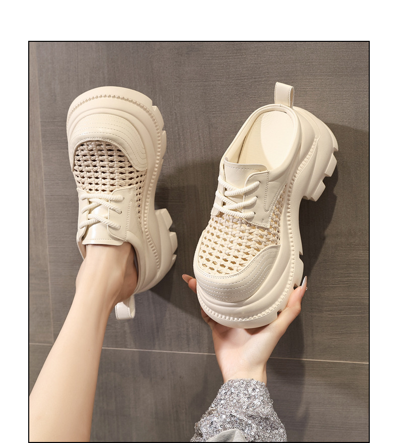 Giày sneaker nữ đế dày tăng chiều cao, mũi trùm hở thoáng khí, form chunky — màu đen, màu trắng ngà chi tiết 14