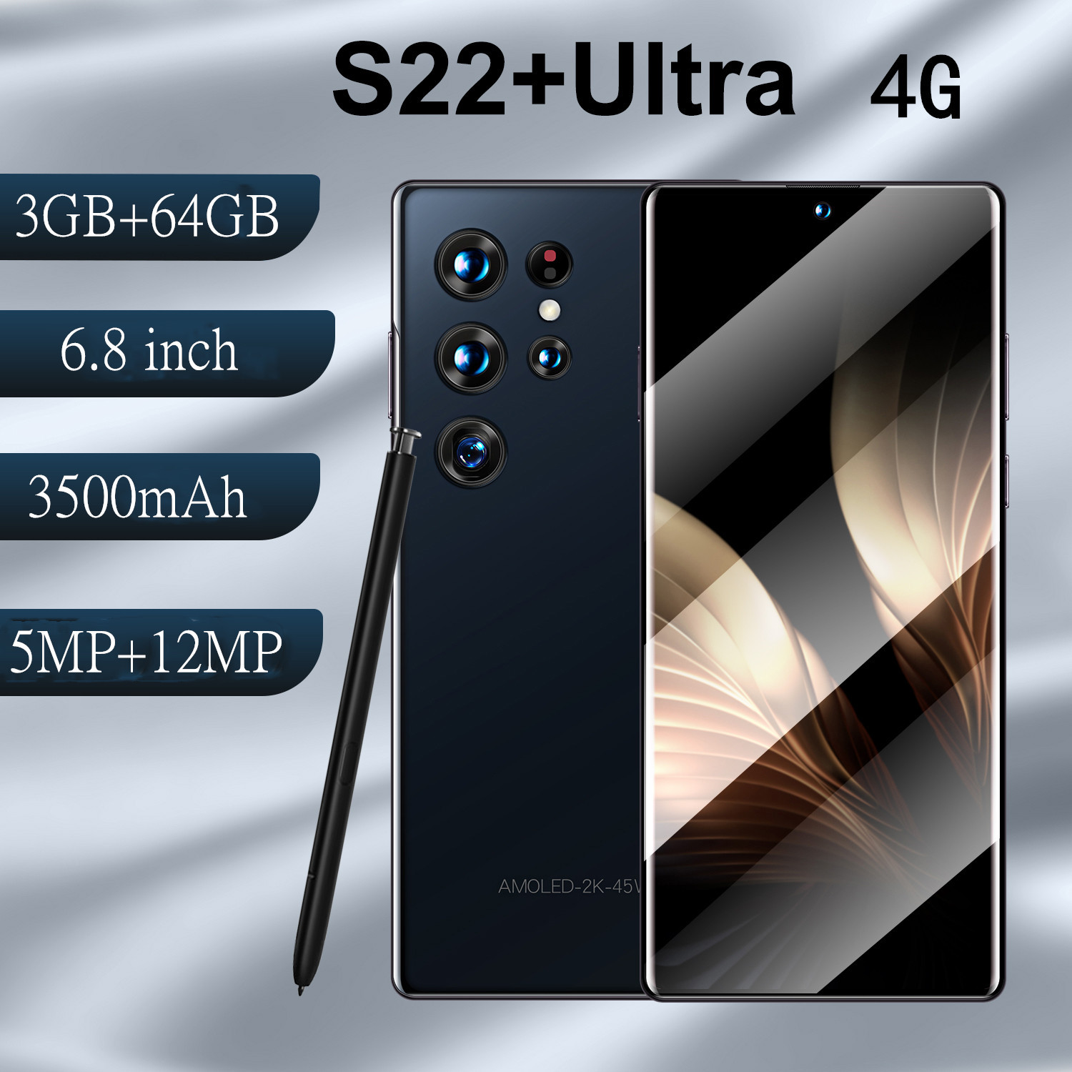 Smartphone S22+Ultra6.8inch Android 11system3GB RAM 6 4GB RO