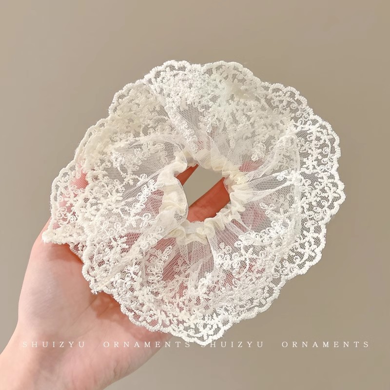 3#버드나무 레이스 유백색 머리끈-13CM