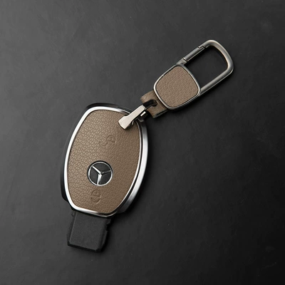 Leather, High-End Shell Car key bag - mercedes-benz-c-class-2-button-key-fob-case-square-buckle-elephant-gray