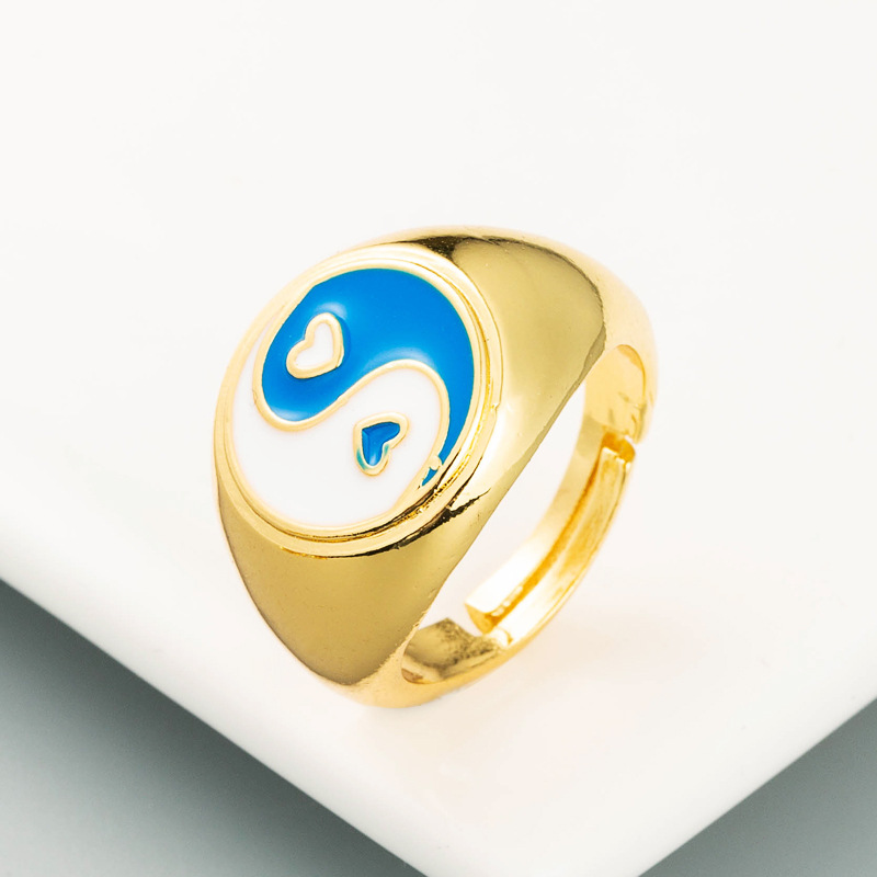Tai Chi Gossip Shape Ring Copper Plated Real Gold Dripping Oil Ring display picture 5