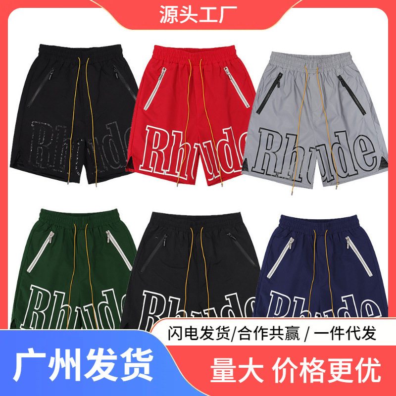 Rhude classic letter print shorts, American street style, loose basketball sports shorts, unisex, trendy