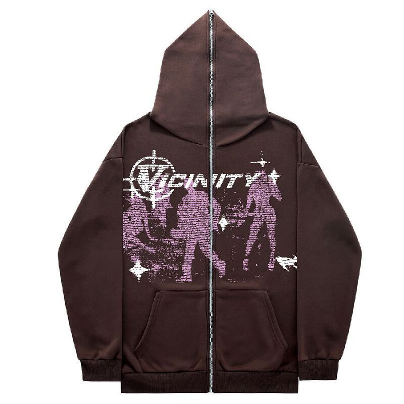 Cross Border Proximity Aesthetic Zipper Sweatshirt Retro Graphic Fashion Street Hip Hop Street Jacket Cardigan Hoodie
