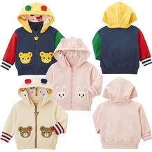 童装 秋冬男女童卡通小熊小兔贴布绣连帽衫外套上衣代发