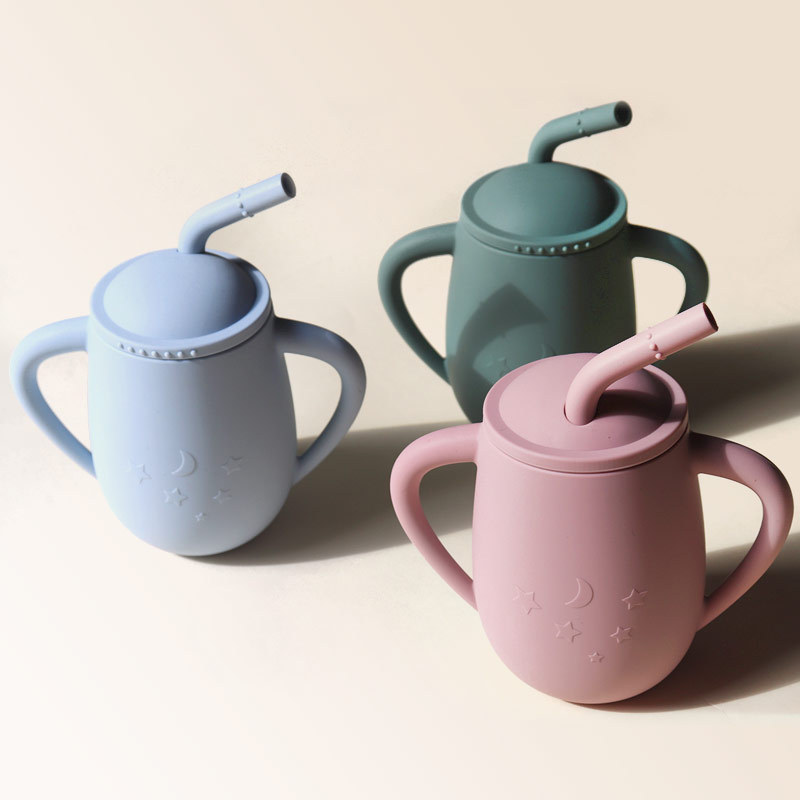 Bebé de silicona entrenamiento sippy taza con tapa y paja