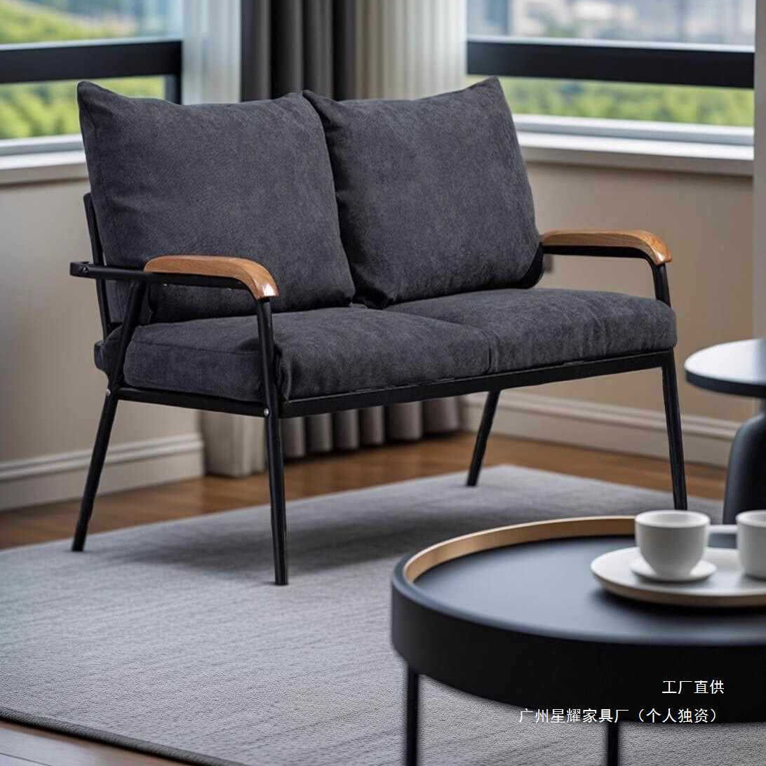 Nordic Fabric Sofa Small Apartment Living Room Double Three-Person Solid Wood Iron Simple Furniture Rest Area Clothing Store