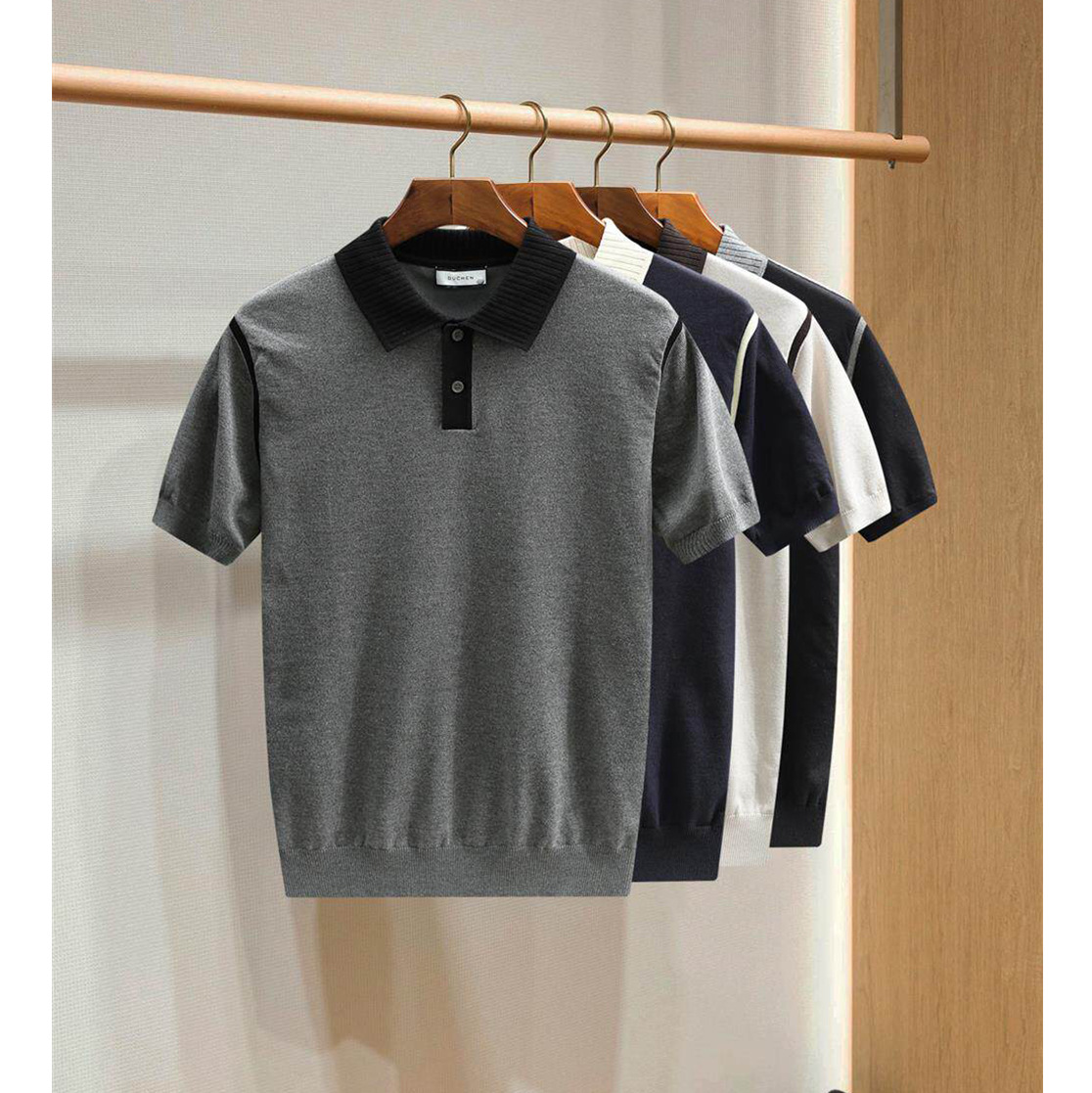 Polo camiseta de punto camiseta de manga corta camiseta de hombre paul línea tridimensional viejo qianfeng verano fábrica transfronteriza al por mayor
