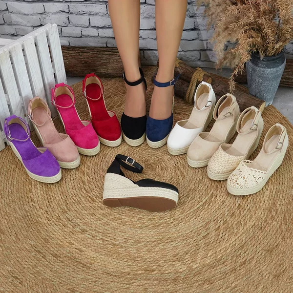Foreign Trade Fashion Women's Sandals New Style Baotou Wedge Sandals Thick Bottom Waterproof Platform Straw Hemp Rope Ankle Strap Sandals