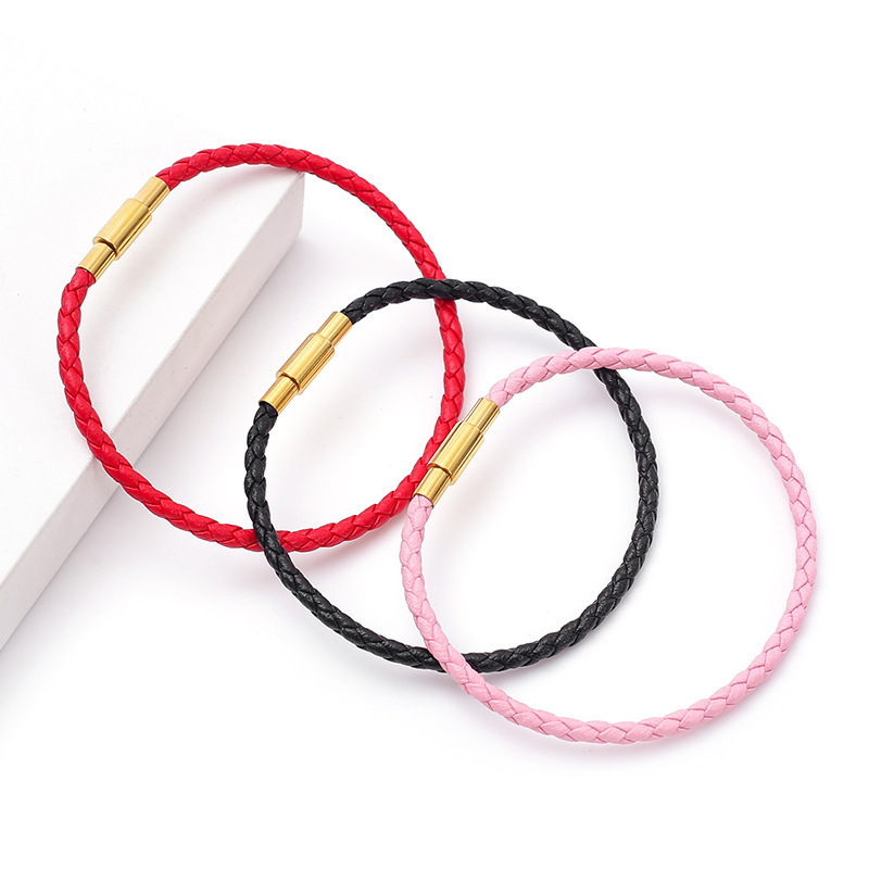 2mm Stainless Steel Twisted Button Leather Rope Bracelet Wear 3D Hard Gold Bracelet 3mm Black Red Leather Rope Fashion Bracelet 2mm Stainless Steel Twisted Button Leather Rope Bracelet Wear 3D Hard Gold Bracelet 3mm Black Red Leather Rope Fashion Bracelet