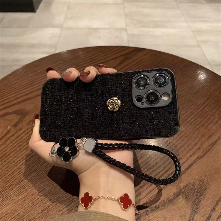 Tela de lana de camelia Xiaoxiangfeng para la carcasa del teléfono móvil 16promax 14pro cuerda de mano 13/12 Apple 11 sentido avanzado