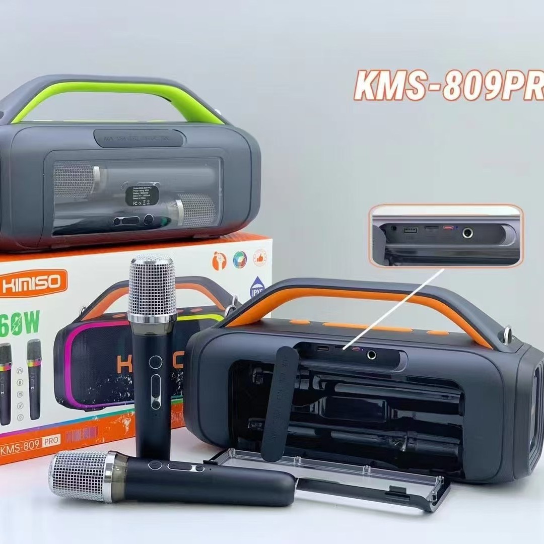 Bocina de Karaoke Bluetooth Portátil KMS-809PRO 40W con Subwoofer Potente, para Exteriores y Fiestas