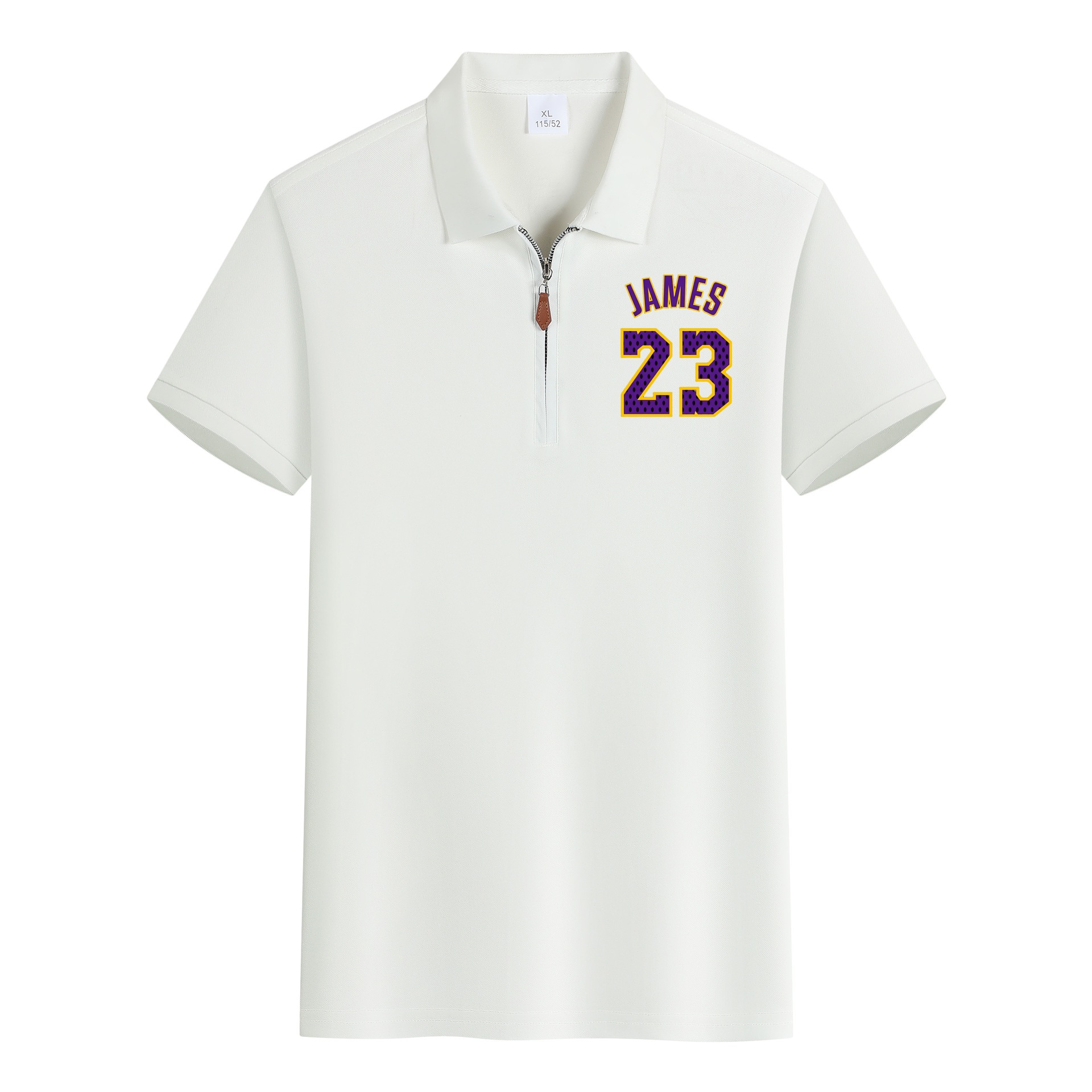 No. 23 Zip-up Polo Shirt, Business Casual Short-sleeved Lakers Color Scheme Basketball T-shirt_viptrois.com