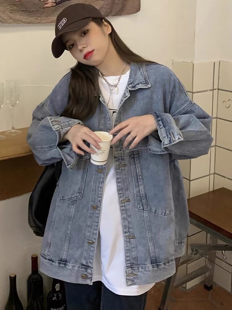 Veste en jean unisexe, modèle tendance et haut de gamme, coupe ample._voghion.com