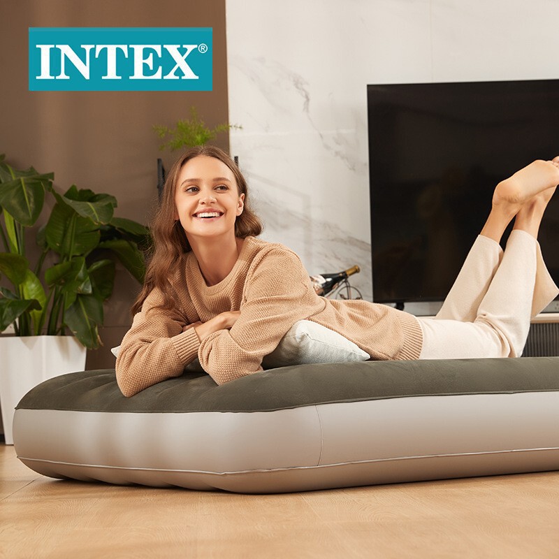 Intex64107 Green Single Flocking Thread Pull Inflatable Bed Camping Inflatable Mattress Wholesale