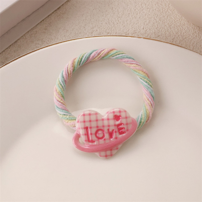 Nuevo anillo de cabello de amor a rejilla niña linda corda de cabeza de color grueso alta elástica universal banda de goma adornos para el cabello