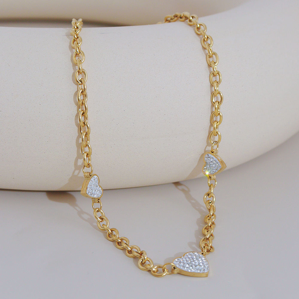 Women Sweet Heart Shape Stainless Steel Necklace Plating Zircon Stainless Steel Necklaces_colorza_1