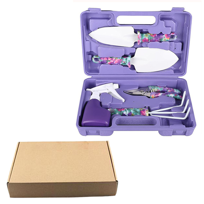 Juego de 5 piezas de jardinería púrpura (embalaje de cartón)