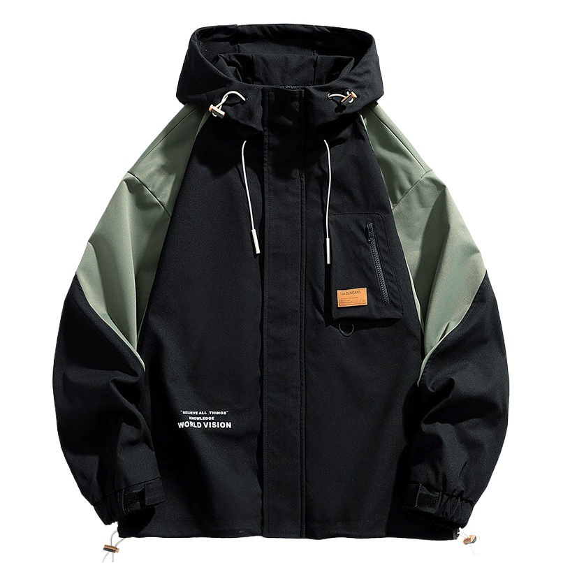 Мужская модная куртка с цветными блоками и капюшоном больших размеров, молодежная свободная универсальная Повседневная куртка с буквенным принтом больших размеров