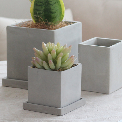 Nordic simple cement flowerpot mini creative personality with tray household succulent square flowerpot micro potter