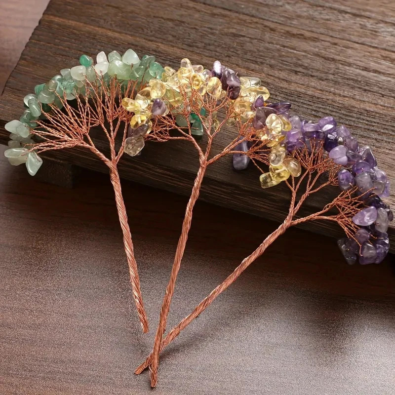 Natural Crystal Fortune Tree Handmade Copper Wire Weaving Semi-Finished Crystal Tree DIY Crystal Gravel Money Tree