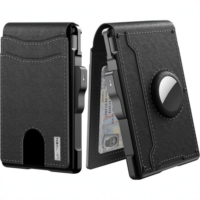 Wallet Men's Card Bag Long Airtag Card Bag Large Capacity Card Space Flip Carbon Fiber Metal Card Box_voghion.com
