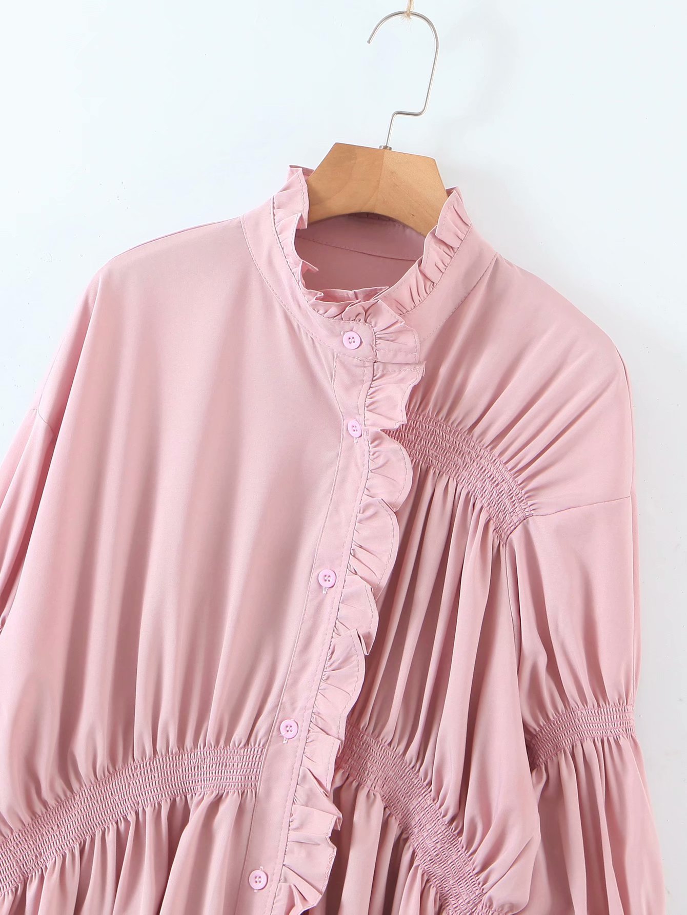 lantern long-sleeved irregular shirt pleated  NSAM39615