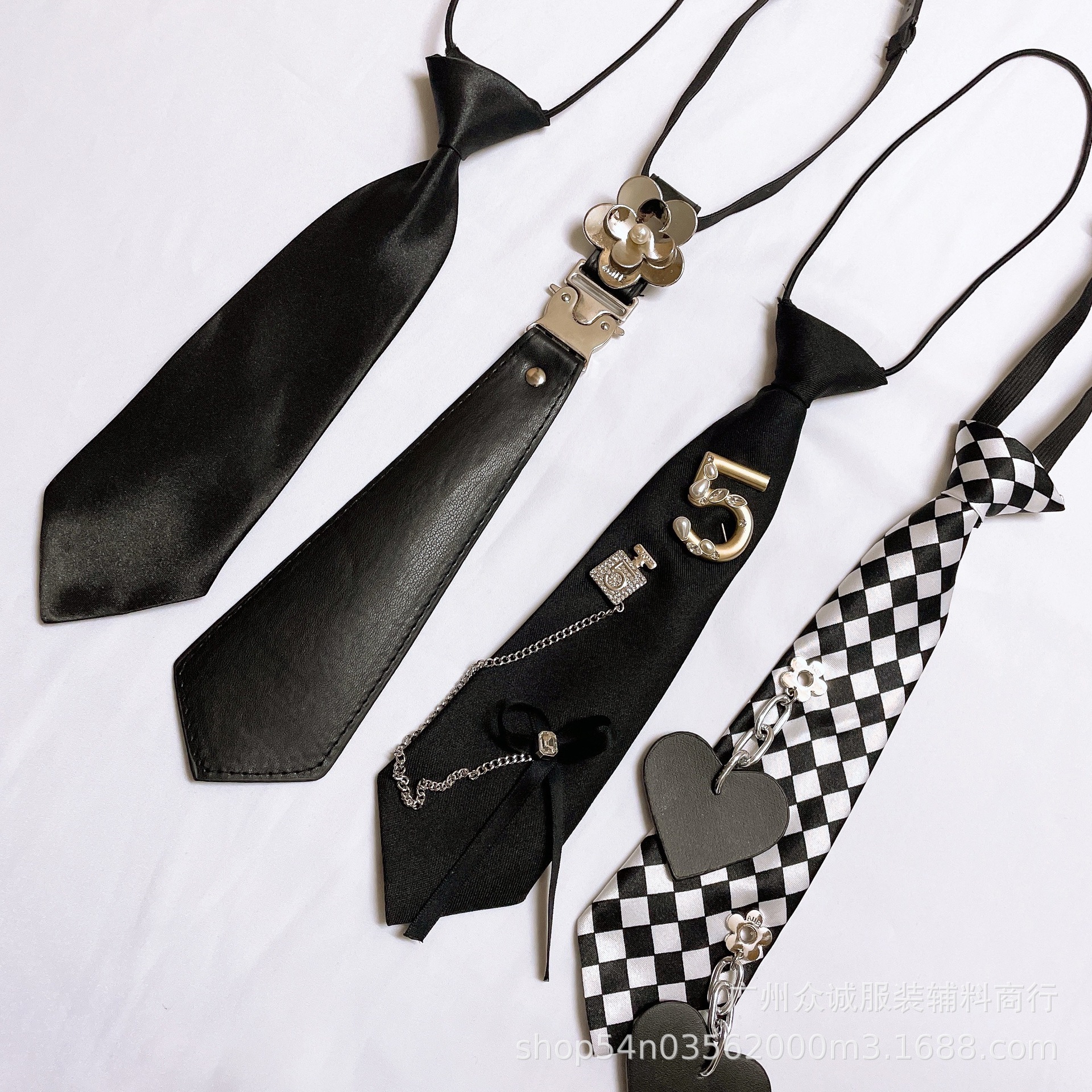 블랙 노타이 JK 넥타이, 가죽 소재, 꽃무늬, 풀오버, 조절 가능한 플러그인, 캐주얼, 컬리지 스타일, 노타이