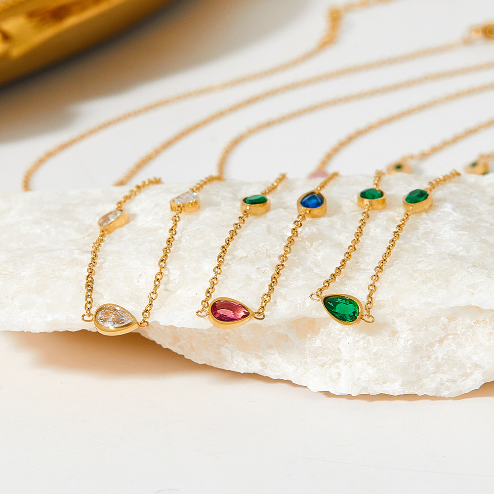 Simple Style Water Droplets Stainless Steel Plating Inlay Zircon Womenu0027S Anklet 1 Piece