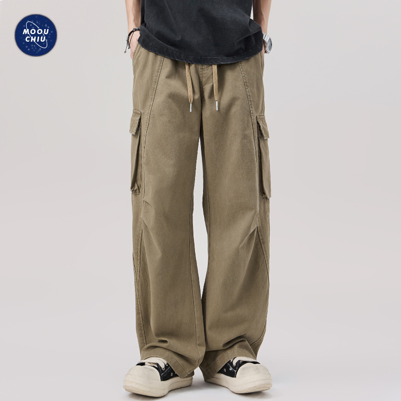Muqiu Men's Wear ∠ American-style cleanfit Multi-pocket Cordwork Pants Men's Loose Straight Stitching Casual Wide-leg Pants