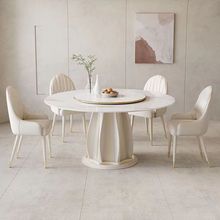 实木岩板餐桌新中式现代简约轻奢家用小户型大圆桌带转盘圆形桌子