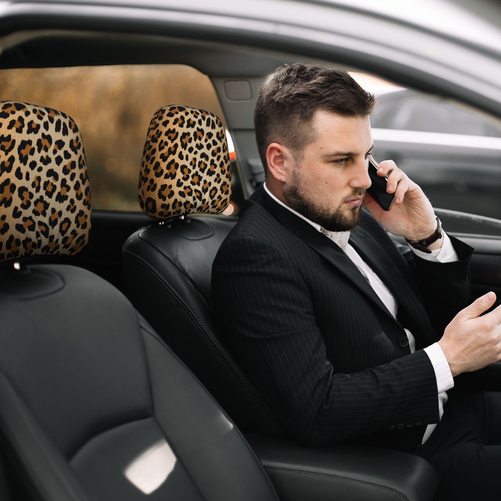 Car Headrest Cover with Cute Leopard Print Style and Personalized Design, Universal Car Pillow Cover, Can Be Labeled and Made to Order with Your Own Image