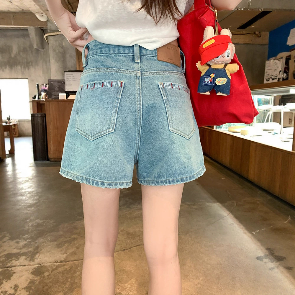2025 Новые летние свободные широкие шорты для девушек, синие джинсовые шорты с высокой талией, прямые женские шорты