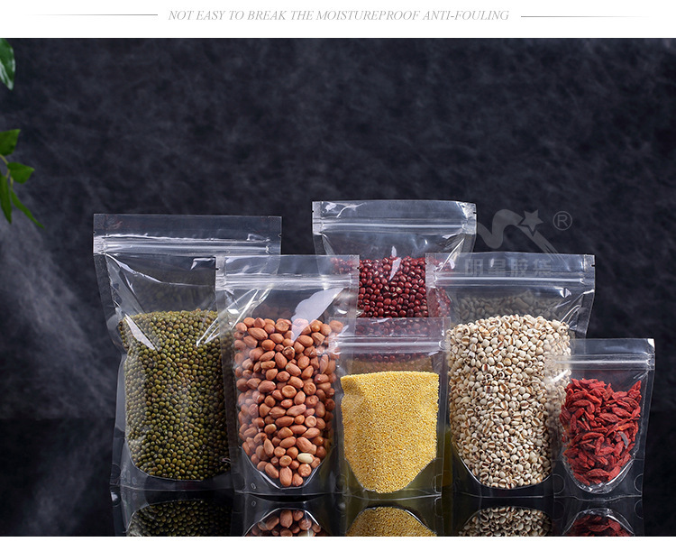 Transparent self-standing bone bags, dried fruit food packaging bags, promotional self-sealing bags, candy self-standing plastic bags can be printed pic 10