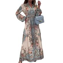 A 72977 Vintage V-Neck Floral Dress ����ӡ������ȹ ����