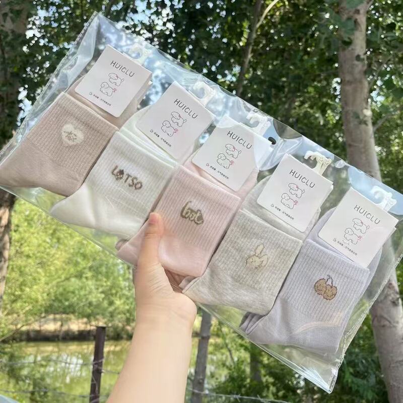 Autumn and Winter New Women's Socks Popular Elements Gray Dot Yarn Ankra Red Medium Cotton Socks Japanese and Korean Style Bow