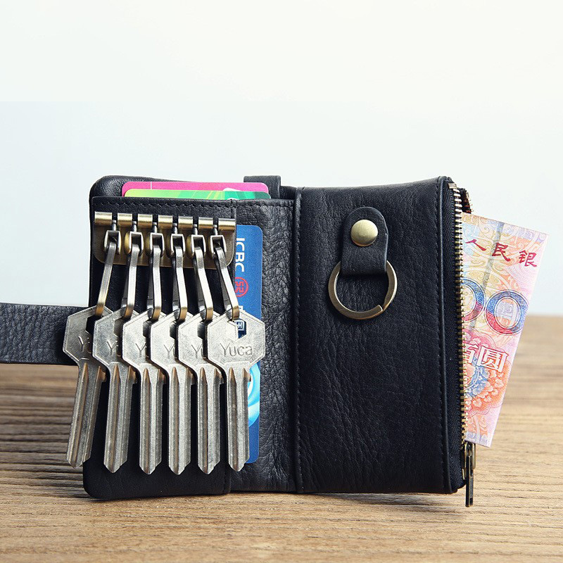 Men's Genuine Leather Short Multi-functional Key Bag Waist Hanging Top Layer Cowhide Mini Small Key Bag Casual Home Trendy Men's Genuine Leather Short Multi-functional Key Bag Waist Hanging Top Layer Cowhide Mini Small Key Bag Casual Home Trendy