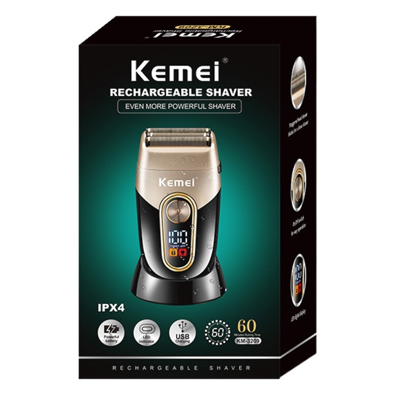 Kemei KM-3209 de la máquina de Afeitar de doble capa de cabezal óptico alternativo artefacto LCD pantalla digital USB maquinilla de afeitar eléctrica
