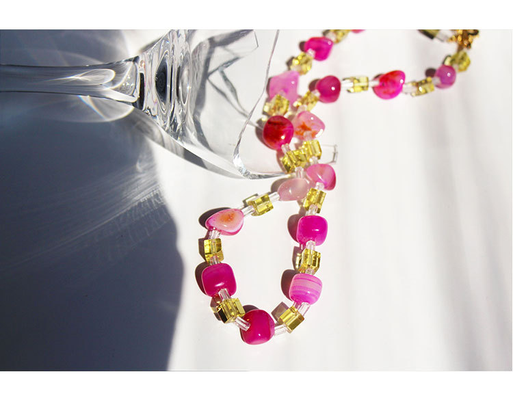 Retro Design Fine Pink Agate Stone Crystal Spacer Beaded Clavicle Chain  Necklace display picture 2