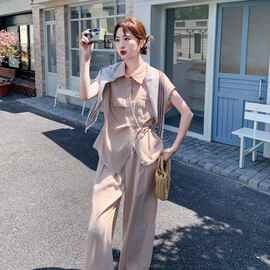 女装夏装衬衫阔腿裤两件套送围巾